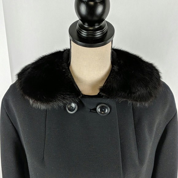 Vintage 1960 Union label coat with fur trim black - Picture 1 of 8
